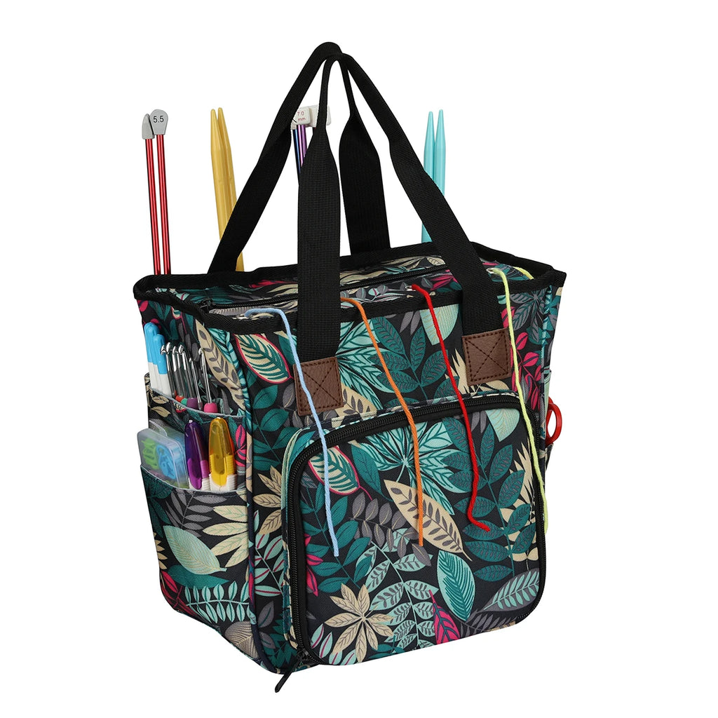 2025 Yarn Storage Bag with Maple Leaves Knitting Tote Bag Orange Square Bag for Thread Wool Yarn Crochet Hooks Knitting Needles