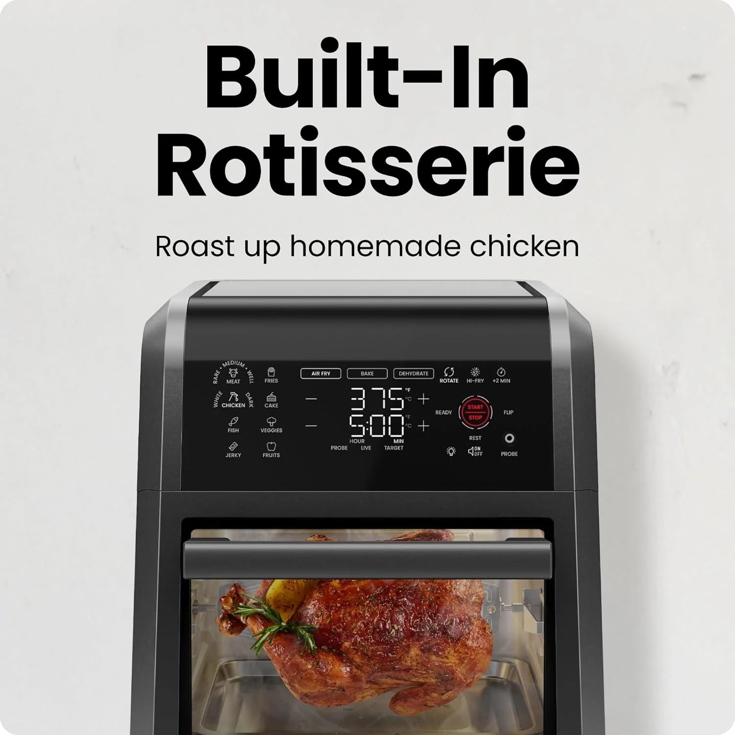 12 Qt. Air Fryer 5 Functions W/ Integrated Smart Thermometer, 28 Presets, Black