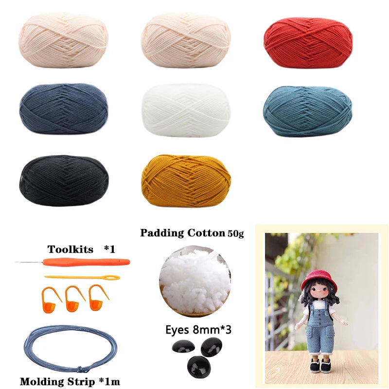 Handmade Crochet Girls Crochet Amigurumi Dolls Hook Material Set Knitting Yarn for Home Accessories Pattern Craft Toy Ornaments