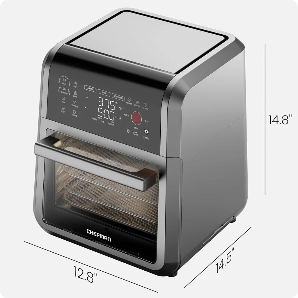 12 Qt. Air Fryer 5 Functions W/ Integrated Smart Thermometer, 28 Presets, Black
