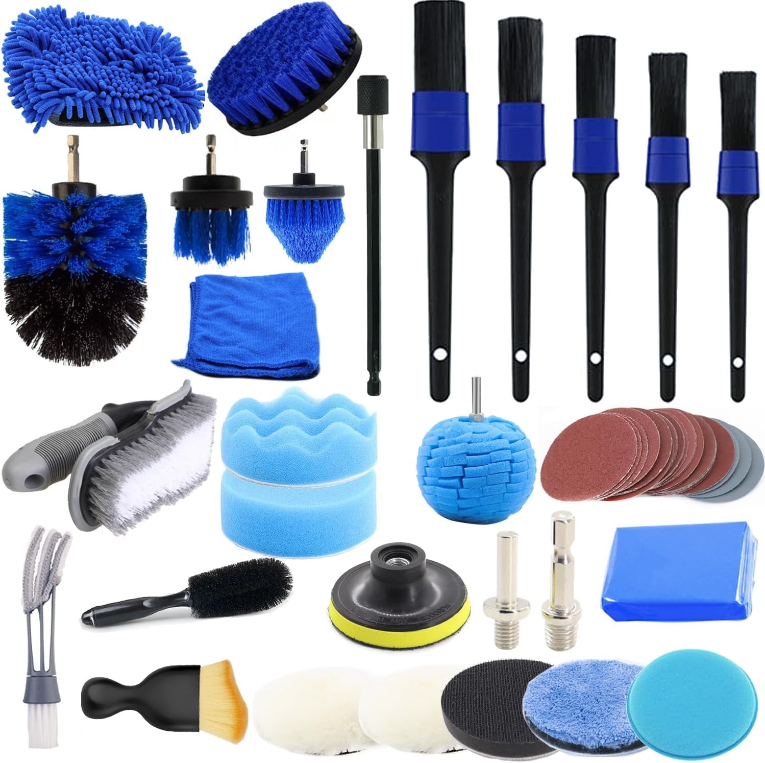 58PS Car Detailing Kit with 3Inch Sanding Disc,Car Detailing Brushes,Car Drill Polishing Kit,Wool Sponge Drill Buffing Pad,Car Drill Buffer Wax Attachment,Car Cleaning Kit for Interior,Exterior,Wheels