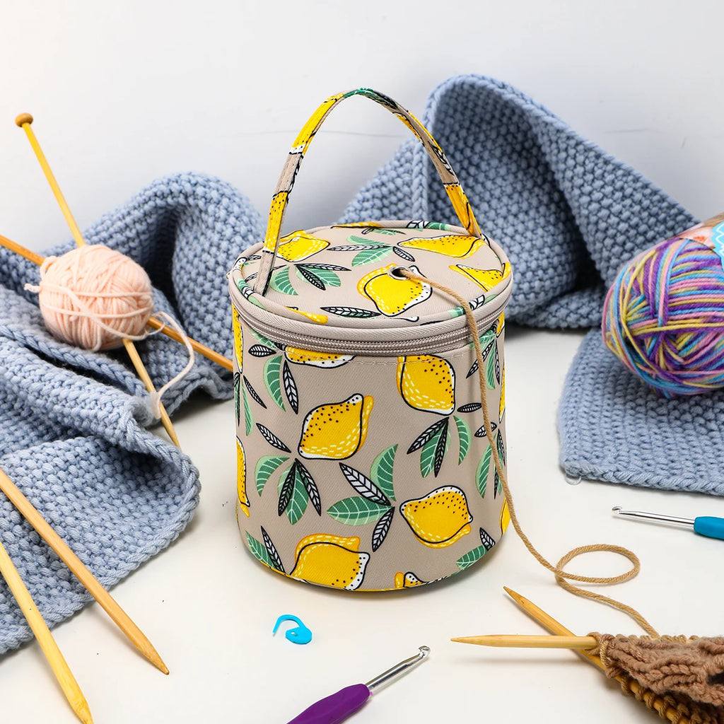 Empty Small Yarn Storage Bag Lemon Yellow Knitted Wool Bags Portable Travel Organize Storage for Crochet Hook and Sewing Tools
