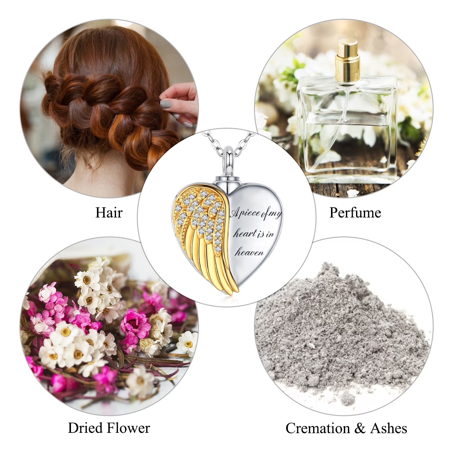 Heart Angel Wing Urn Necklace for Ashes 925 Sterling Silver Heart Memorial Keepsake Cremation Pendant Necklace Cremation Jewelry Gifts for Women