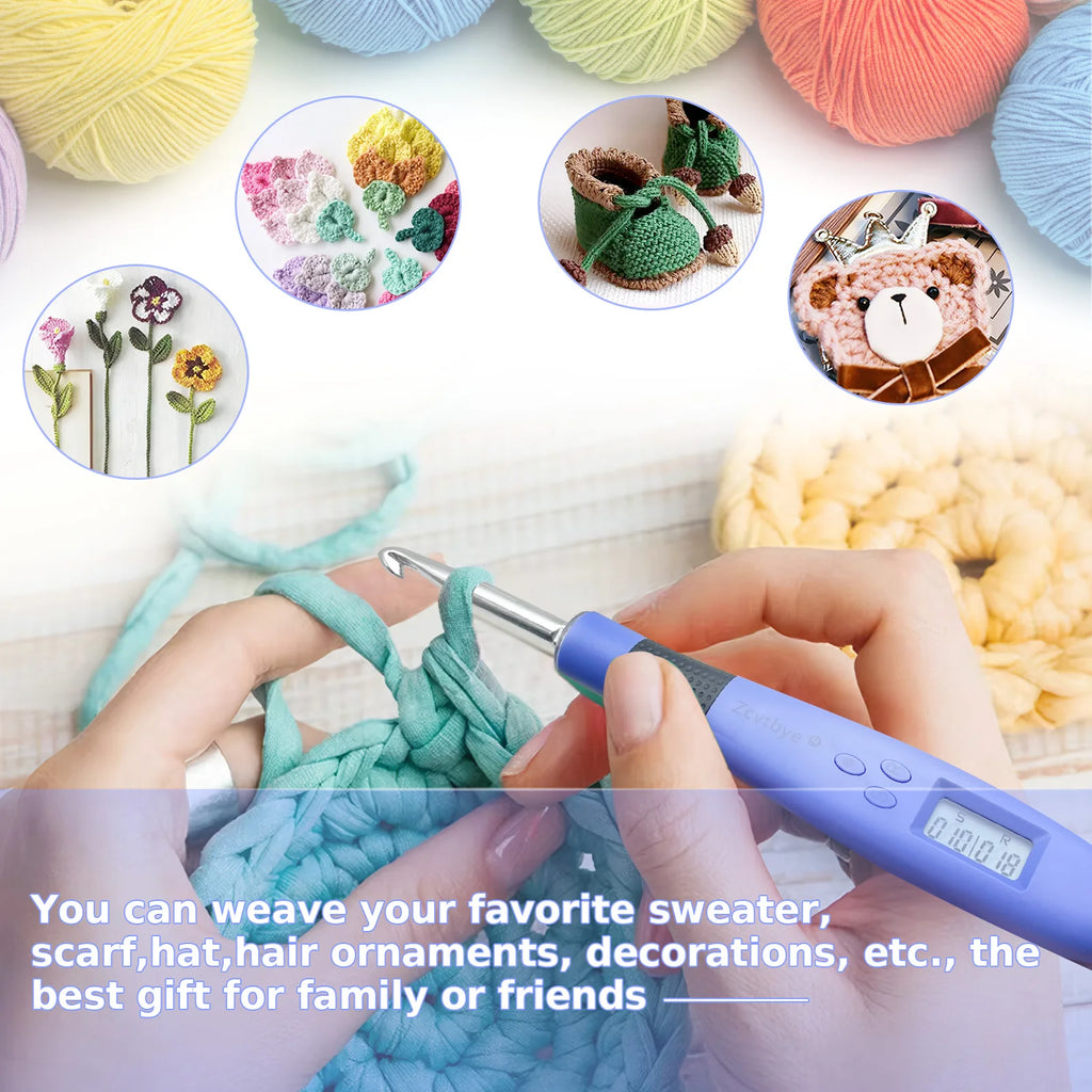 18 Sizes Crochet Hook Set with LED Light and Stitch&Row Counter Digital Ergonomic Handle Knitting Kit DIY Tool for Beginner