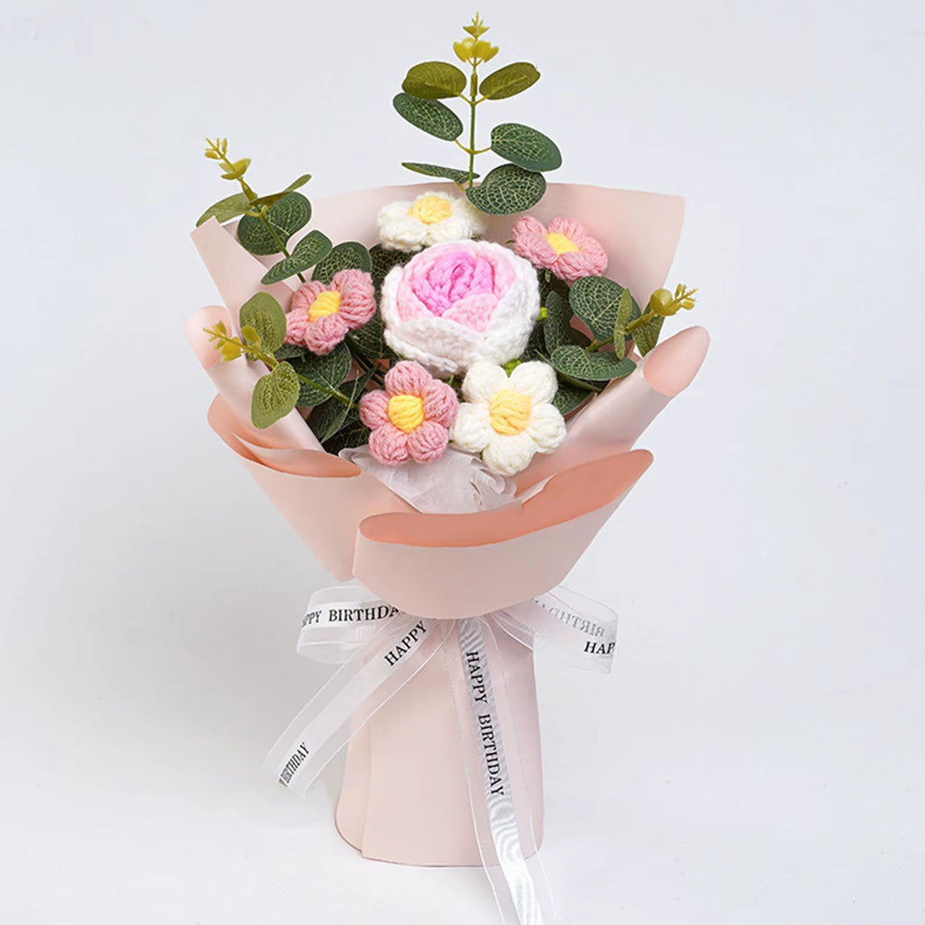 Knitted Flower Finished Home Decoration Crochet Flower Bouquet for Teacher’ Day Birthday Anniversary Thanksgiving Day Women