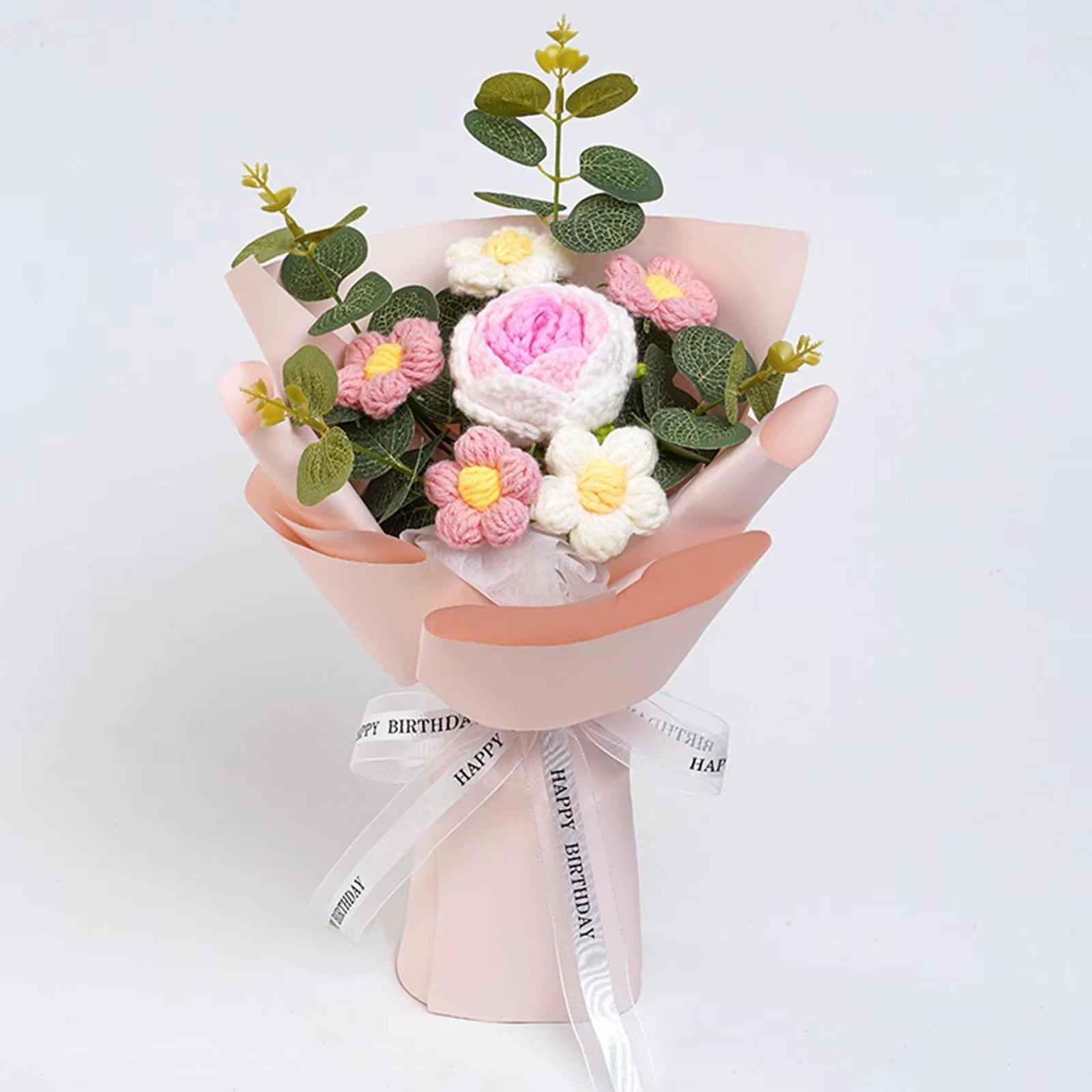 Knitted Flower Finished Home Decoration Crochet Flower Bouquet for Teacher’ Day Birthday Anniversary Thanksgiving Day Women