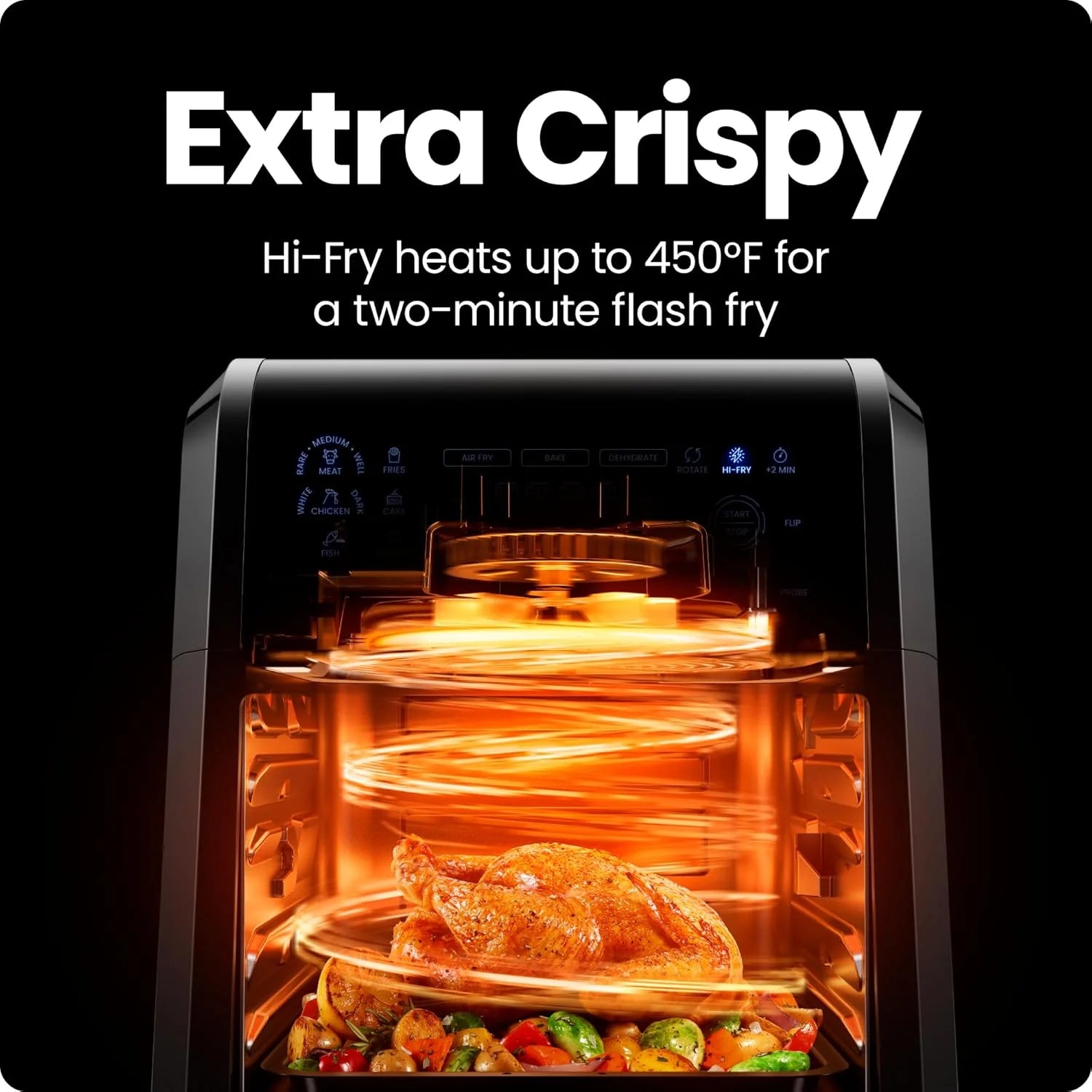 12 Qt. Air Fryer 5 Functions W/ Integrated Smart Thermometer, 28 Presets, Black