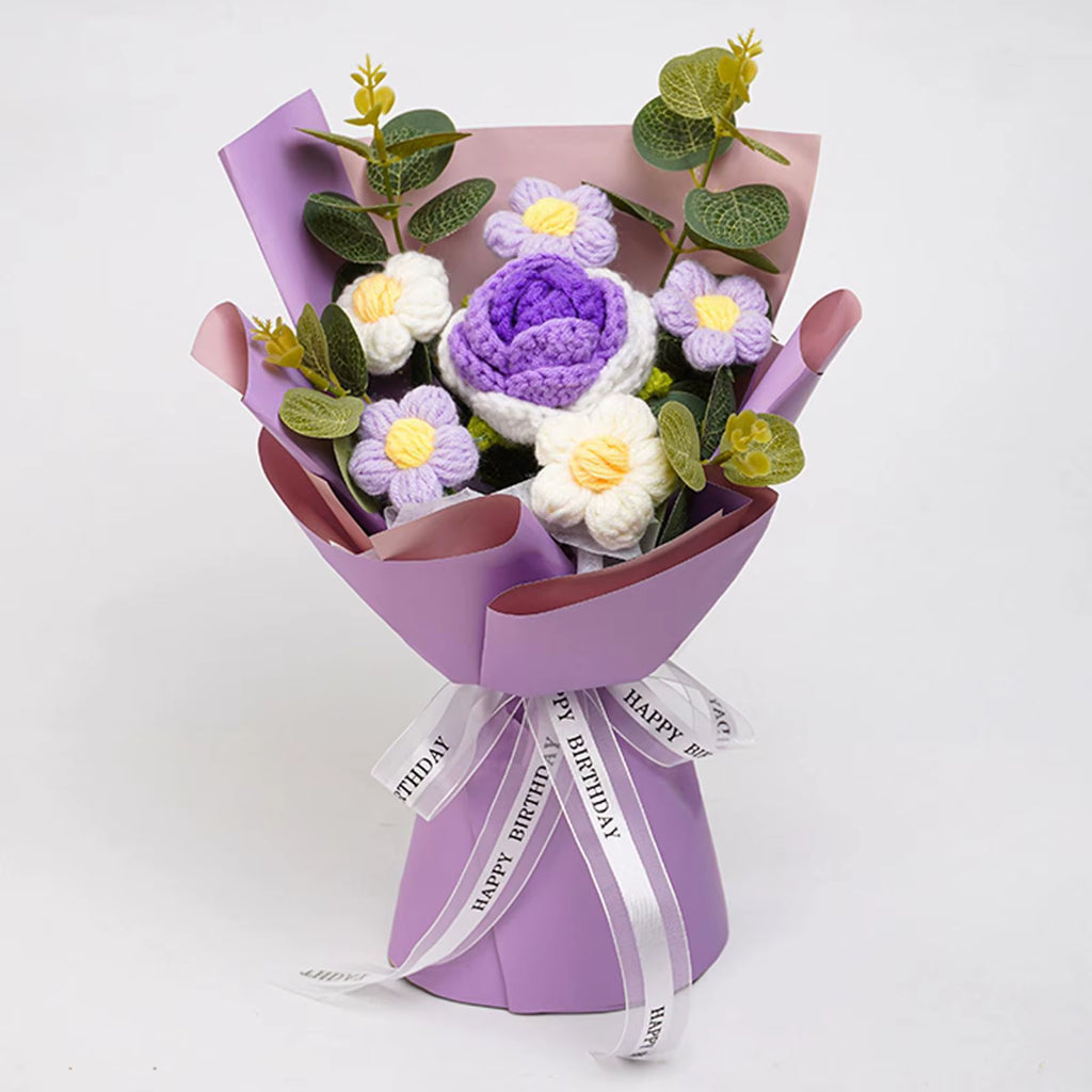 Knitted Flower Finished Home Decoration Crochet Flower Bouquet for Teacher’ Day Birthday Anniversary Thanksgiving Day Women