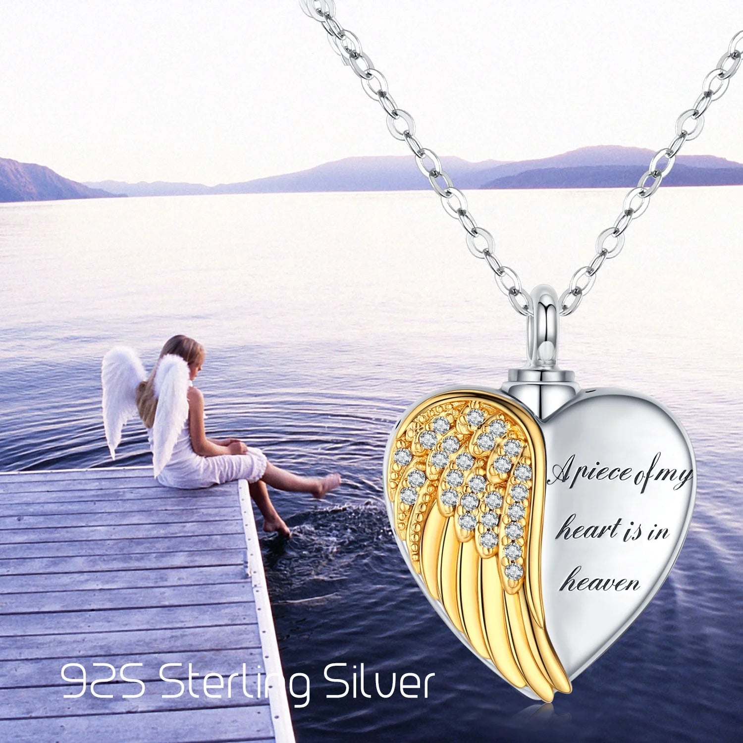 Heart Angel Wing Urn Necklace for Ashes 925 Sterling Silver Heart Memorial Keepsake Cremation Pendant Necklace Cremation Jewelry Gifts for Women