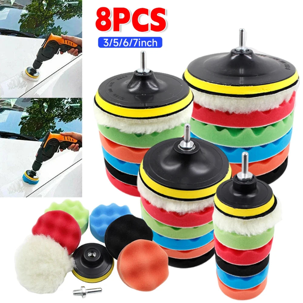 8Pcs Car Polishing Kit Polish Pad 3/5/7 Inch Car Polishing Disc Waxing Sponge Car Polisher Buffing for Car Polisher Accessories