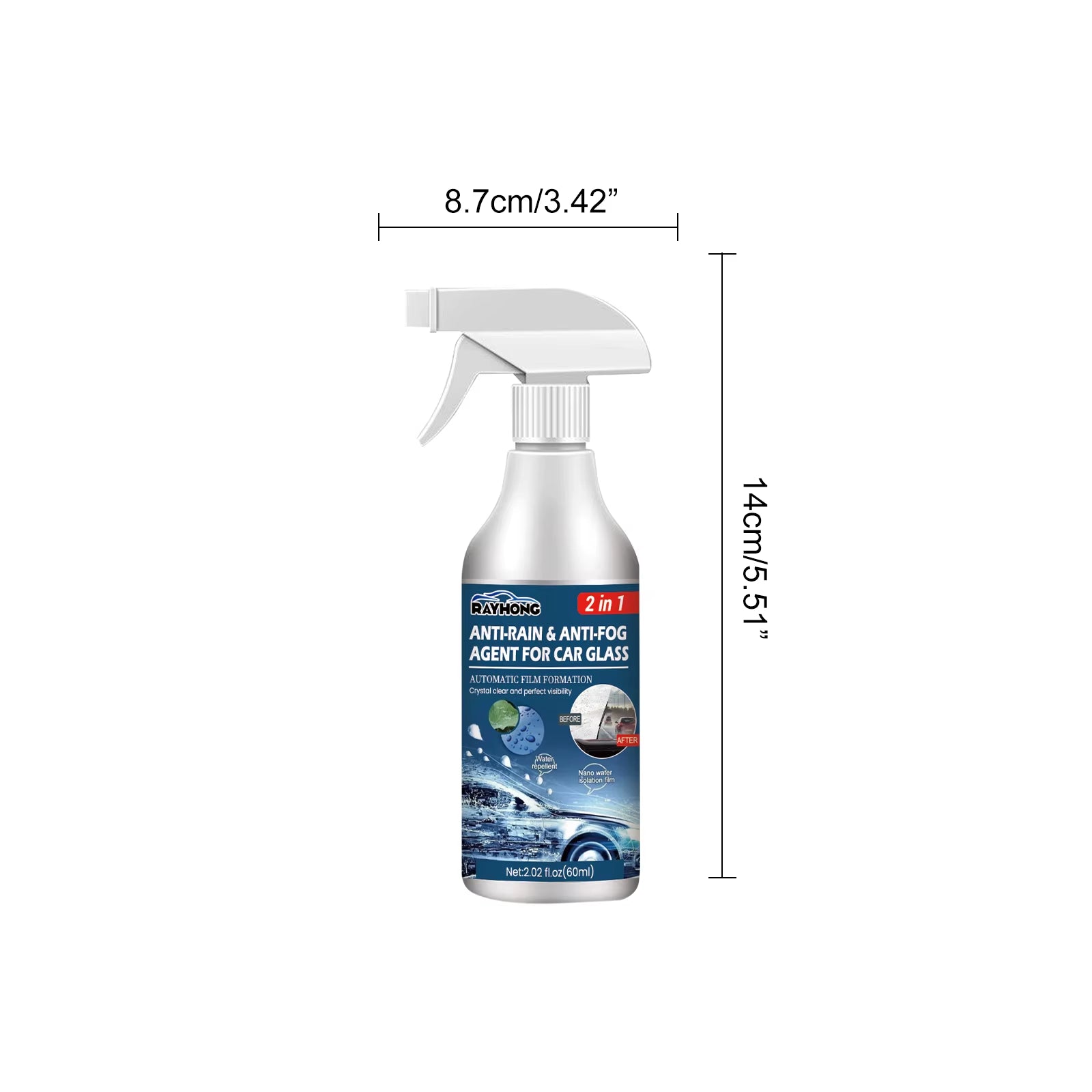 60ML Anti-Rain & Anti-Fog Coating Agent Auto Window Hydrophobic Agent anti Fog Spray Defogger for Car Windshield Glass