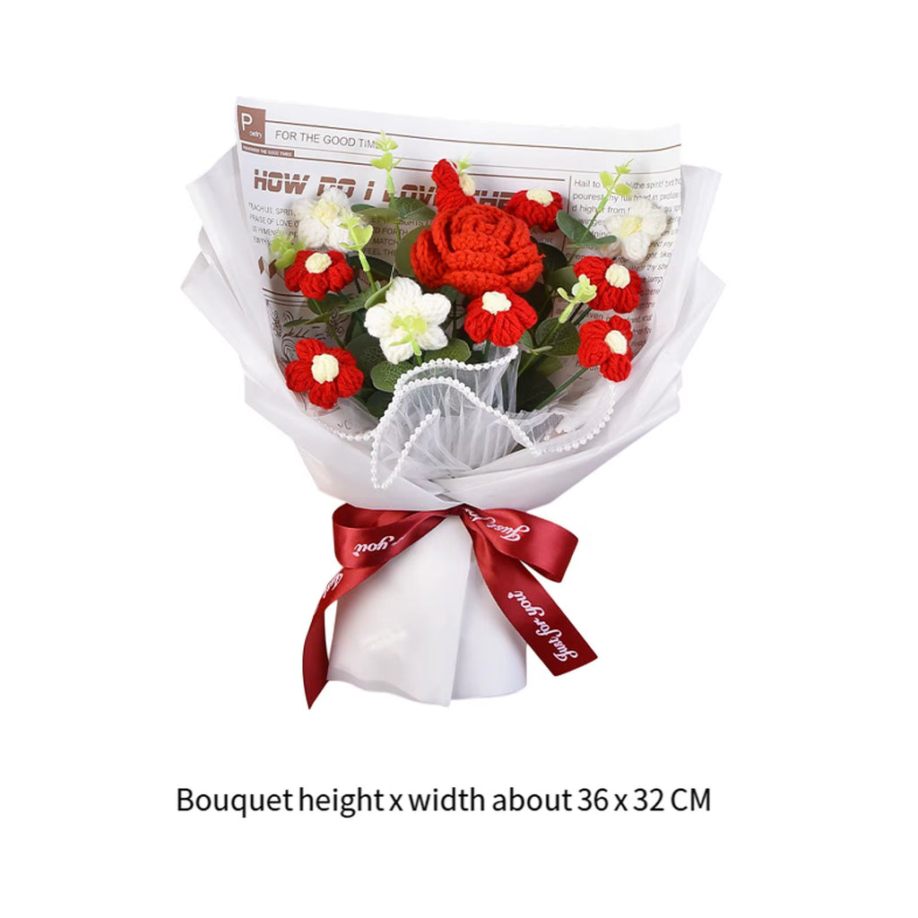 Knitted Flower Finished Home Decoration Crochet Flower Bouquet for Teacher’ Day Birthday Anniversary Thanksgiving Day Women