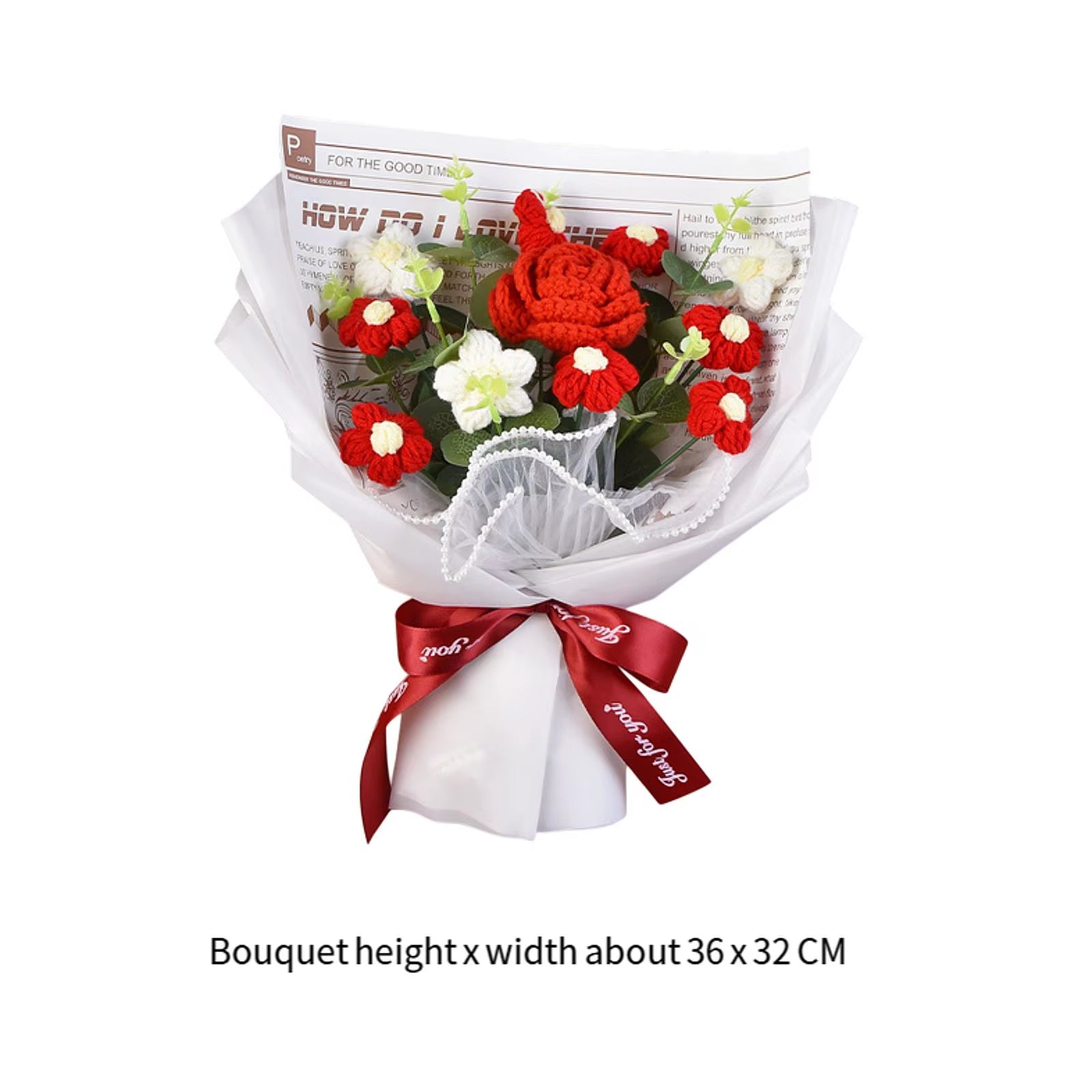 Knitted Flower Finished Home Decoration Crochet Flower Bouquet for Teacher’ Day Birthday Anniversary Thanksgiving Day Women