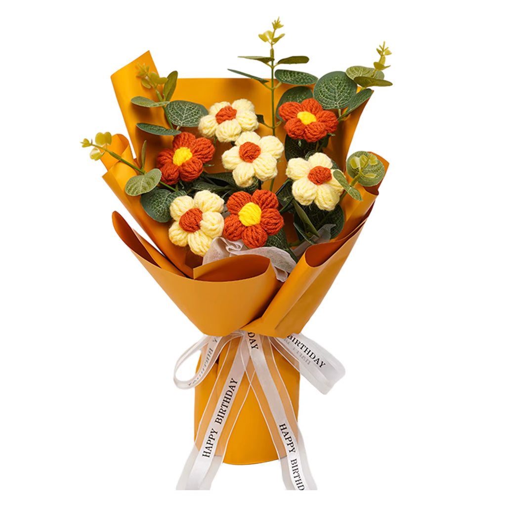 Knitted Flower Finished Home Decoration Crochet Flower Bouquet for Teacher’ Day Birthday Anniversary Thanksgiving Day Women