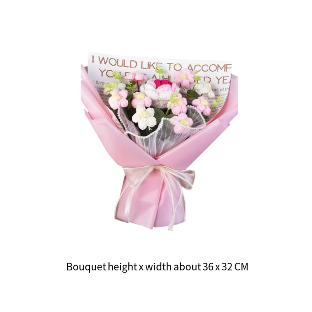 Knitted Flower Finished Home Decoration Crochet Flower Bouquet for Teacher’ Day Birthday Anniversary Thanksgiving Day Women