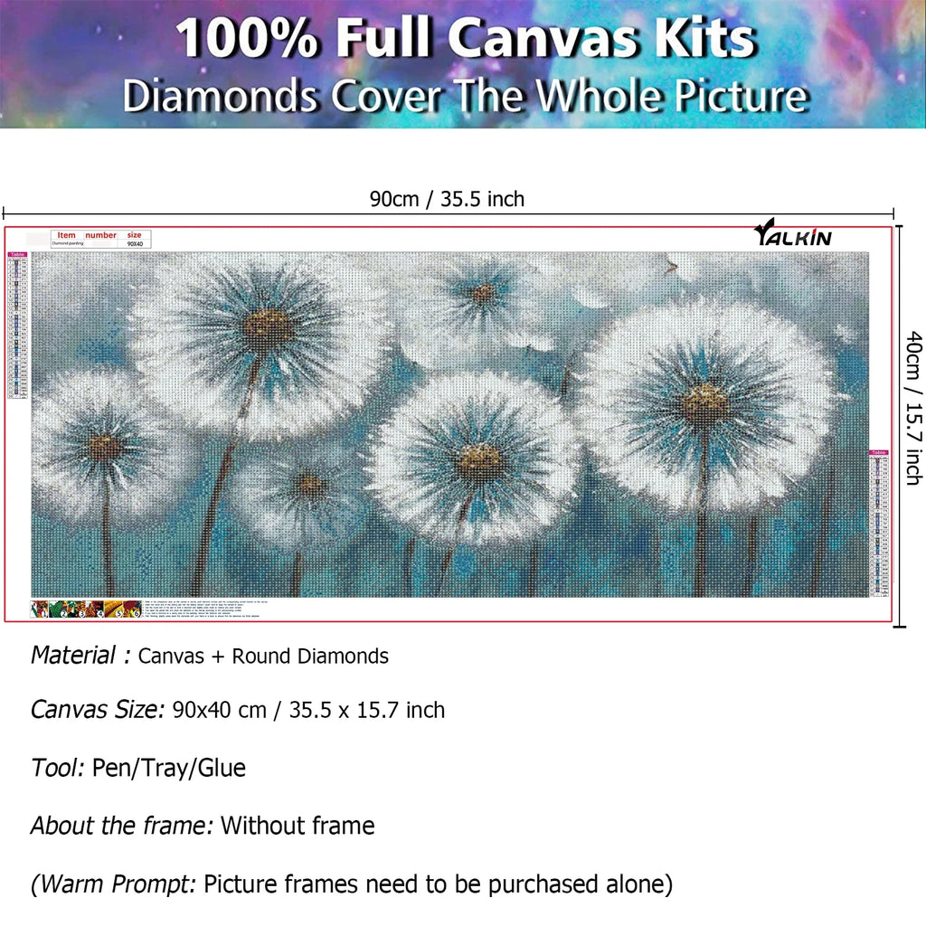 Dandelion Flowers Large Diamond Painting Art Kits for Adults (35.4X15.7In) Gem Art Painting with Diamonds Wall Art