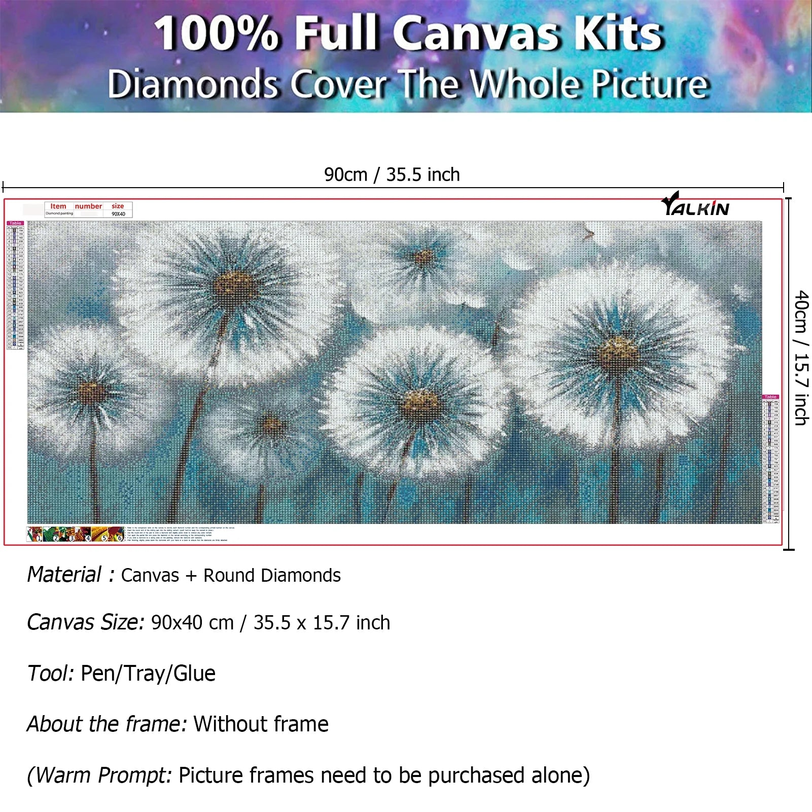 Dandelion Flowers Large Diamond Painting Art Kits for Adults (35.4X15.7In) Gem Art Painting with Diamonds Wall Art