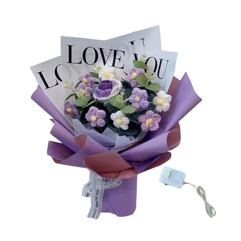 Knitted Flower Finished Home Decoration Crochet Flower Bouquet for Teacher’ Day Birthday Anniversary Thanksgiving Day Women