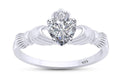 Jewel Zone US Heart & Round Cut White Cubic Zirconia Claddagh Ring In 14k White Gold Over Sterling Silver Jewelry Gift For Her Ring Size-6.5