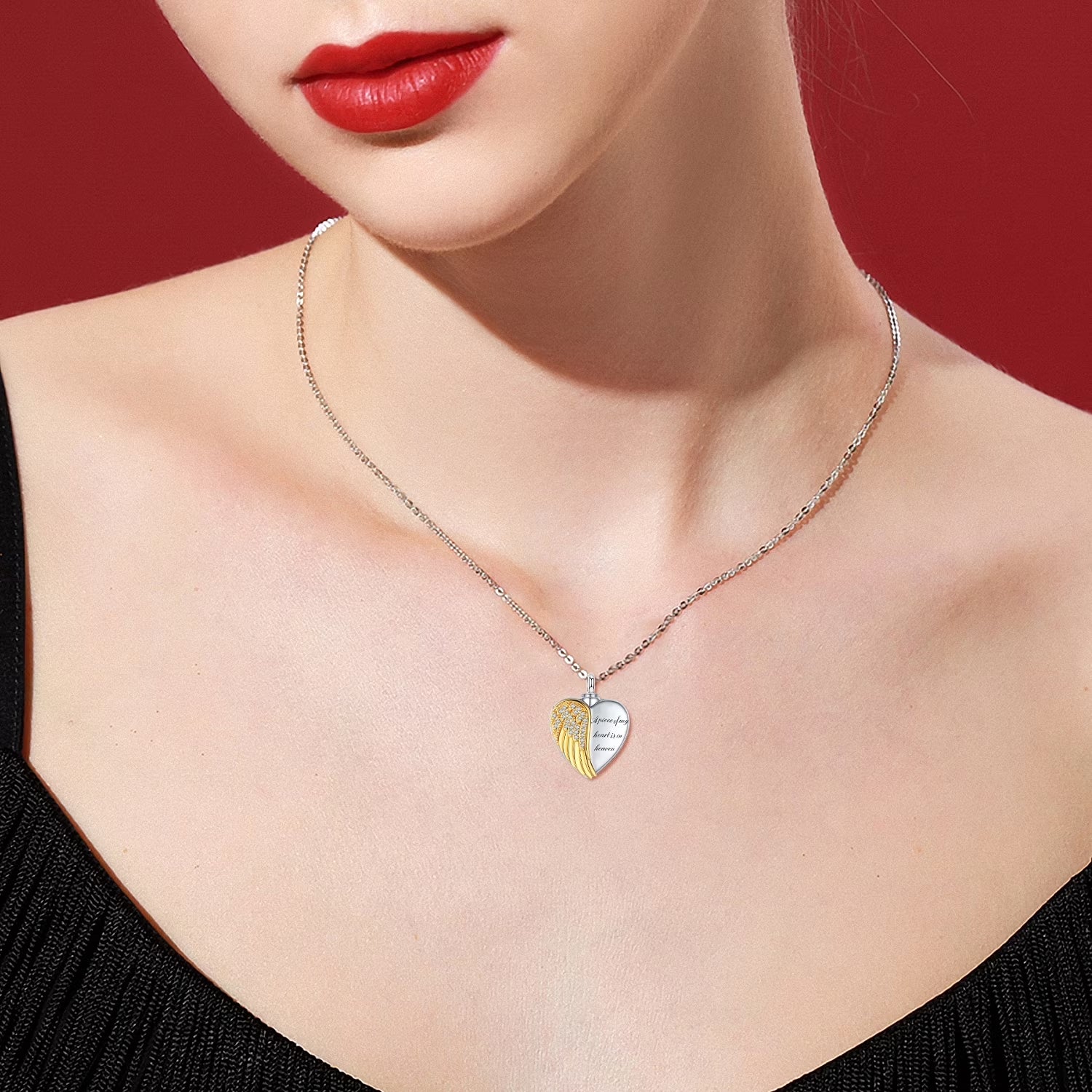 Heart Angel Wing Urn Necklace for Ashes 925 Sterling Silver Heart Memorial Keepsake Cremation Pendant Necklace Cremation Jewelry Gifts for Women