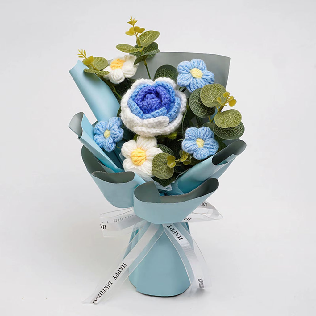 Knitted Flower Finished Home Decoration Crochet Flower Bouquet for Teacher’ Day Birthday Anniversary Thanksgiving Day Women