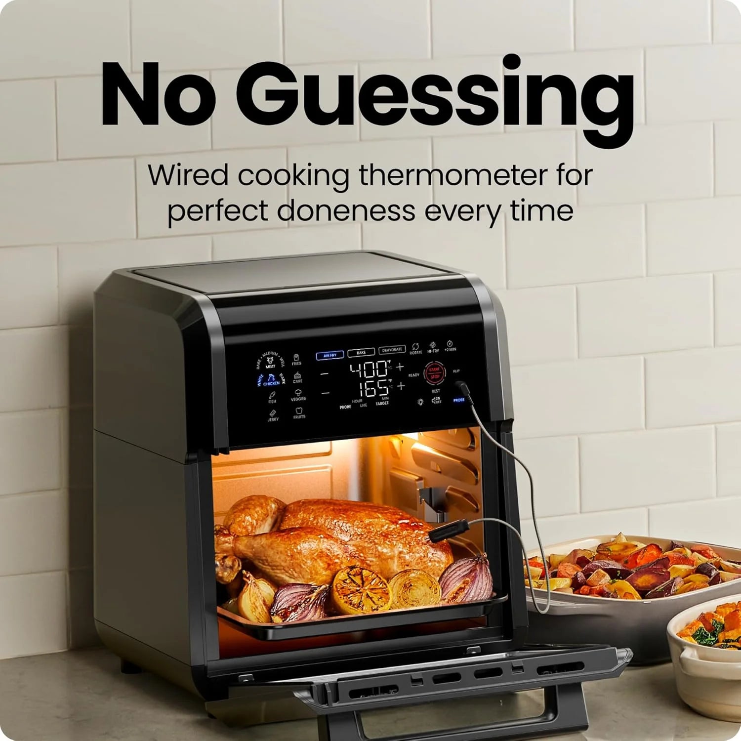 12 Qt. Air Fryer 5 Functions W/ Integrated Smart Thermometer, 28 Presets, Black
