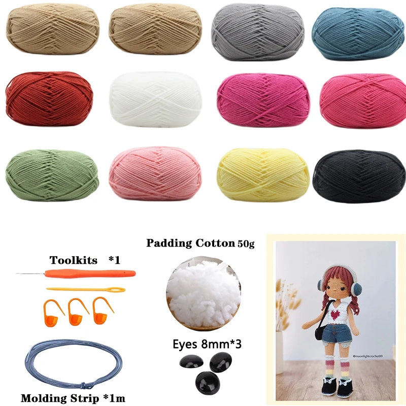 Handmade Crochet Girls Crochet Amigurumi Dolls Hook Material Set Knitting Yarn for Home Accessories Pattern Craft Toy Ornaments