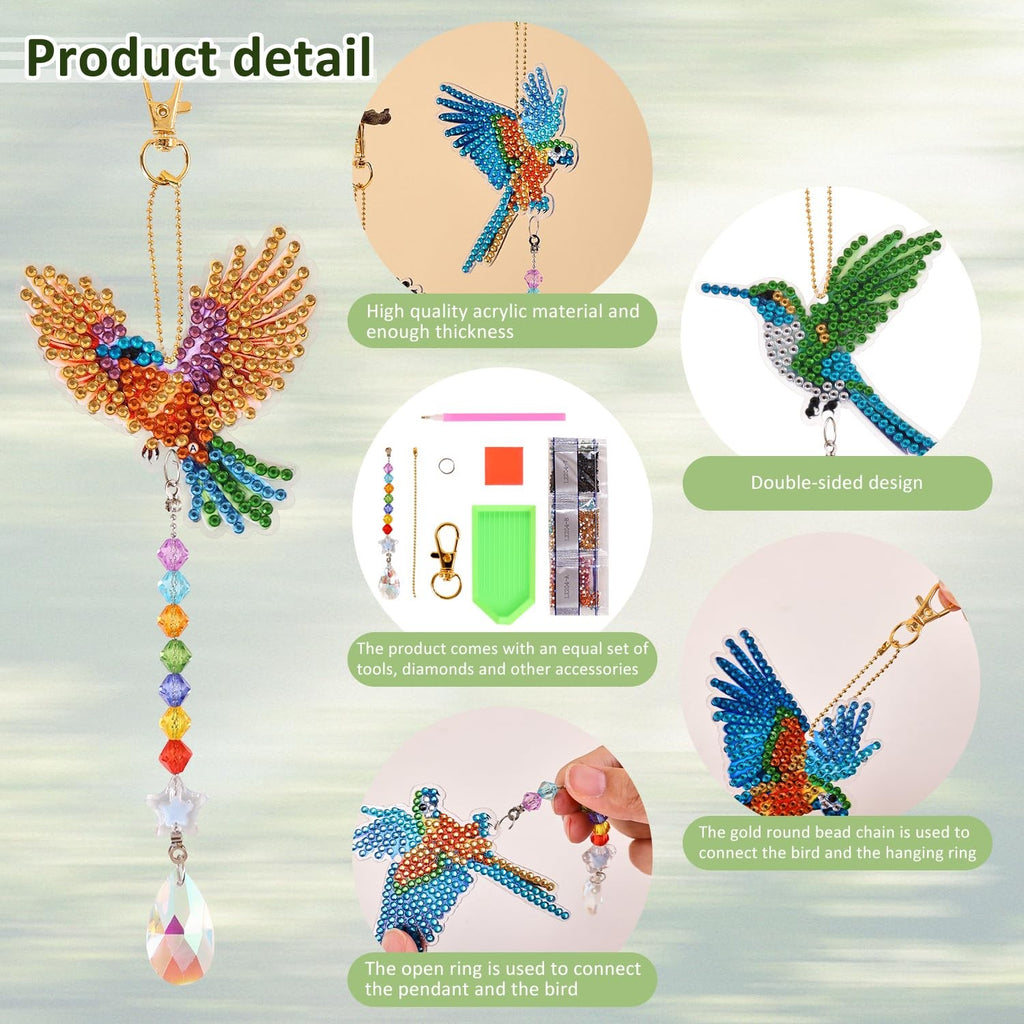 6 Pcs Diamond Painting Wind Chimes Rhinestone Hummingbird Diamond Art Suncatcher