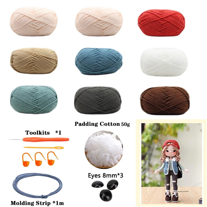Handmade Crochet Girls Crochet Amigurumi Dolls Hook Material Set Knitting Yarn for Home Accessories Pattern Craft Toy Ornaments