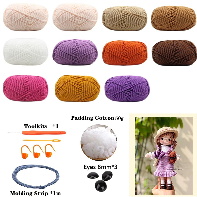 Handmade Crochet Girls Crochet Amigurumi Dolls Hook Material Set Knitting Yarn for Home Accessories Pattern Craft Toy Ornaments