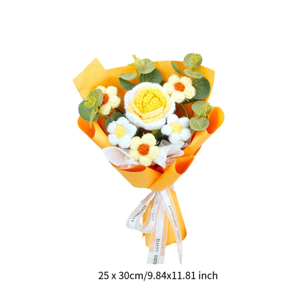 Knitted Flower Finished Home Decoration Crochet Flower Bouquet for Teacher’ Day Birthday Anniversary Thanksgiving Day Women