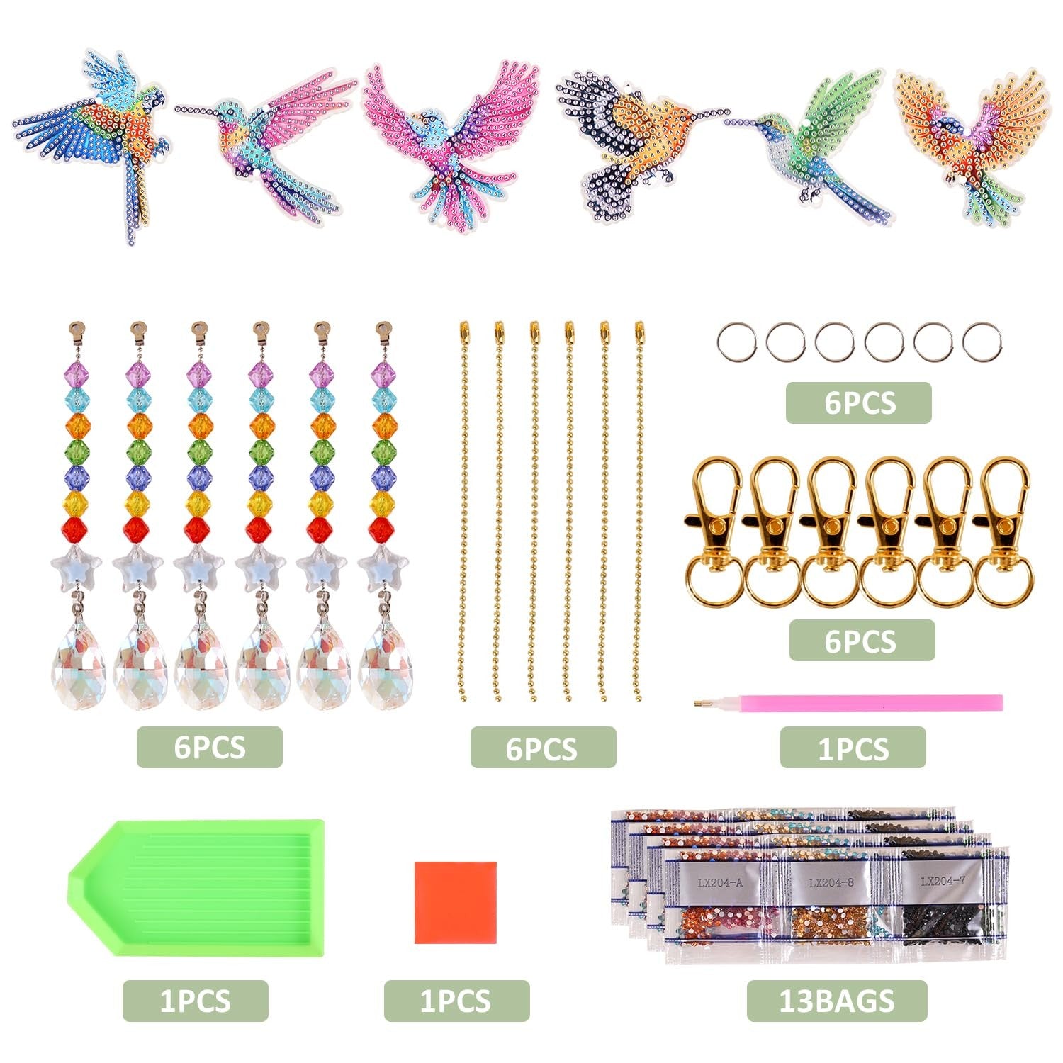 6 Pcs Diamond Painting Wind Chimes Rhinestone Hummingbird Diamond Art Suncatcher