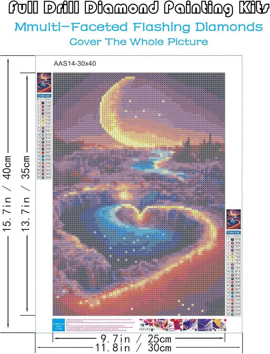 5D Diamond Painting Kits for Adults, Valentines Day Moon Heart River Diamond Art