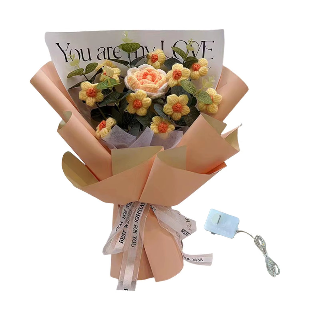 Knitted Flower Finished Home Decoration Crochet Flower Bouquet for Teacher’ Day Birthday Anniversary Thanksgiving Day Women