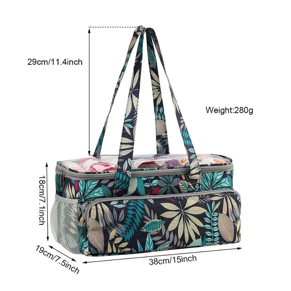 2025 Yarn Storage Bag with Maple Leaves Knitting Tote Bag Orange Square Bag for Thread Wool Yarn Crochet Hooks Knitting Needles