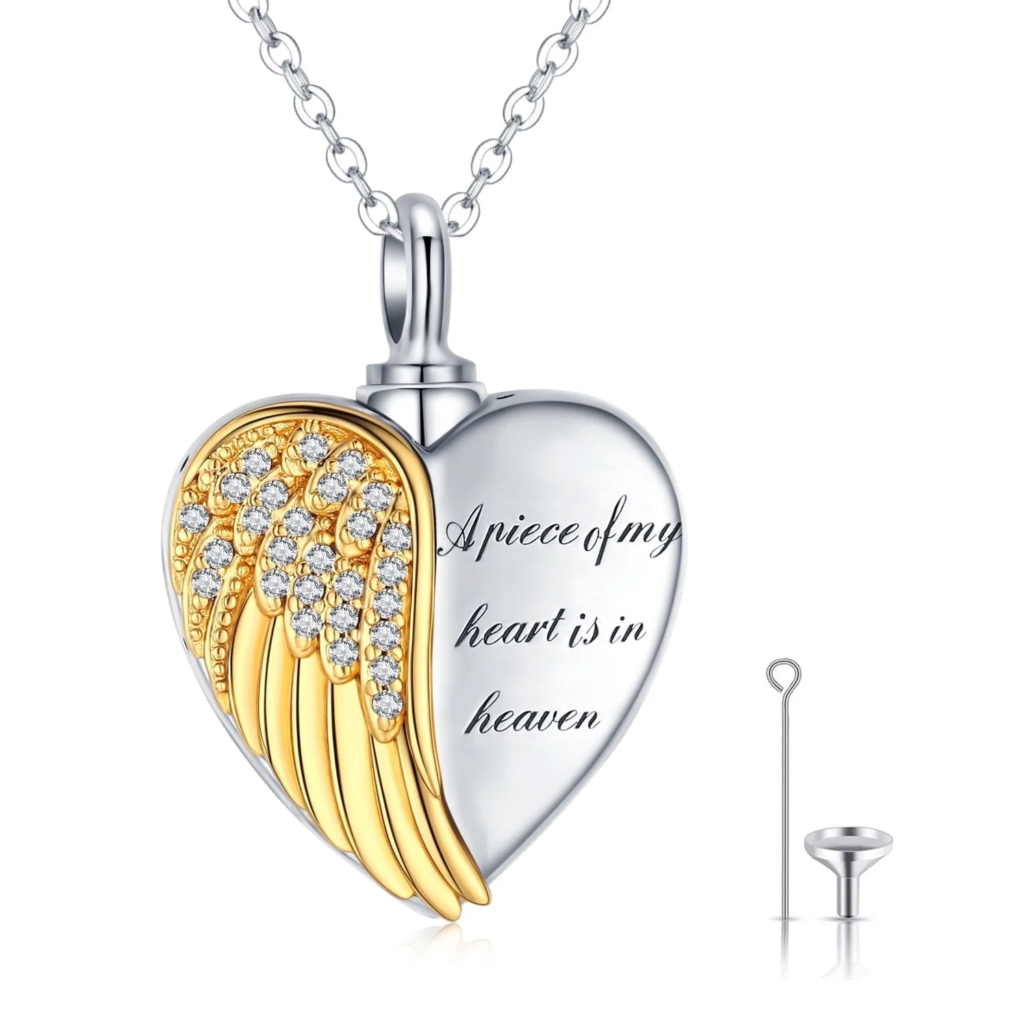 Heart Angel Wing Urn Necklace for Ashes 925 Sterling Silver Heart Memorial Keepsake Cremation Pendant Necklace Cremation Jewelry Gifts for Women