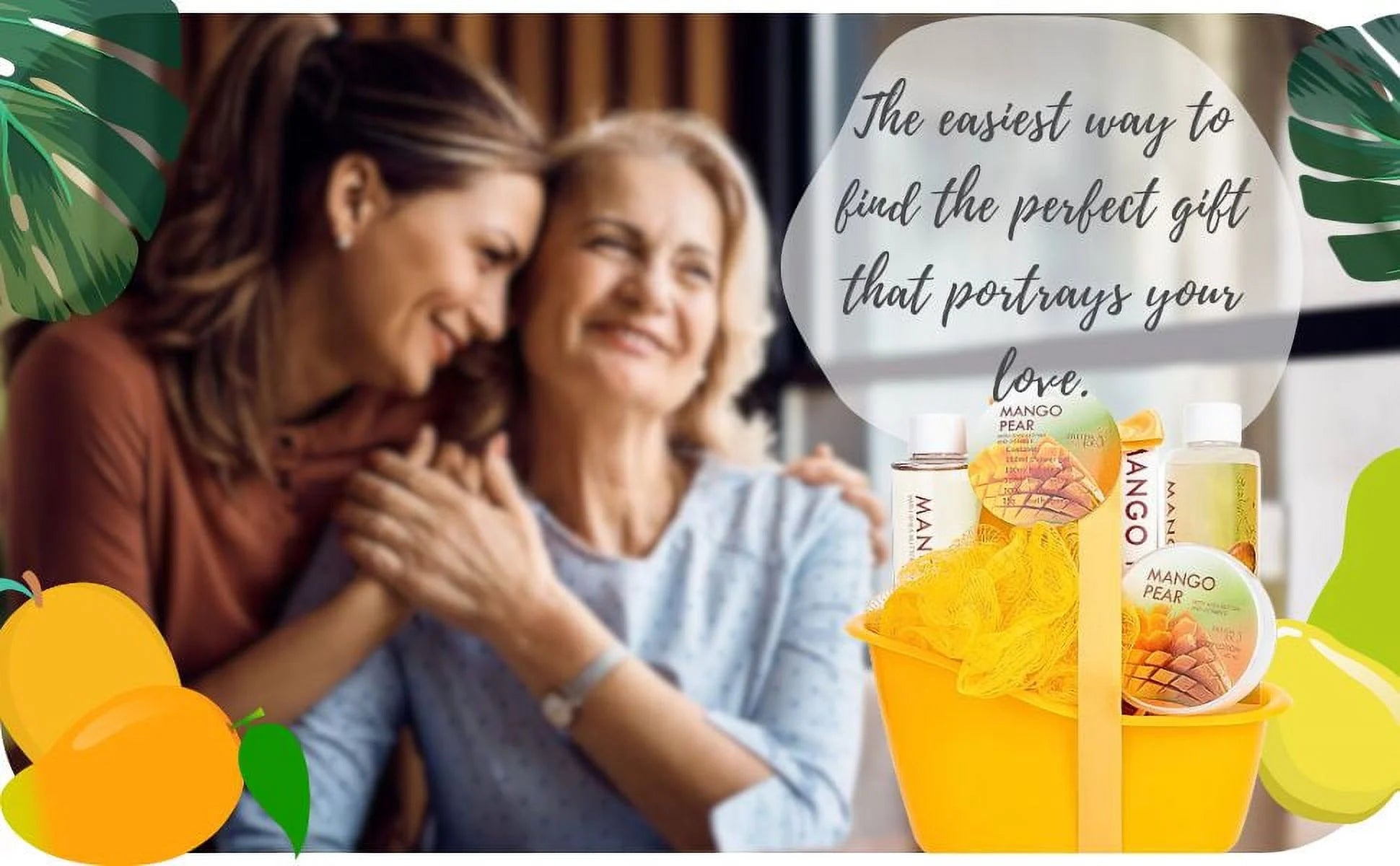 Freida & Joe Tropical Tangy Mango Pears Spa Bath Gift Set - Gift for Her Luxury Gift Baskets Valentines Gift