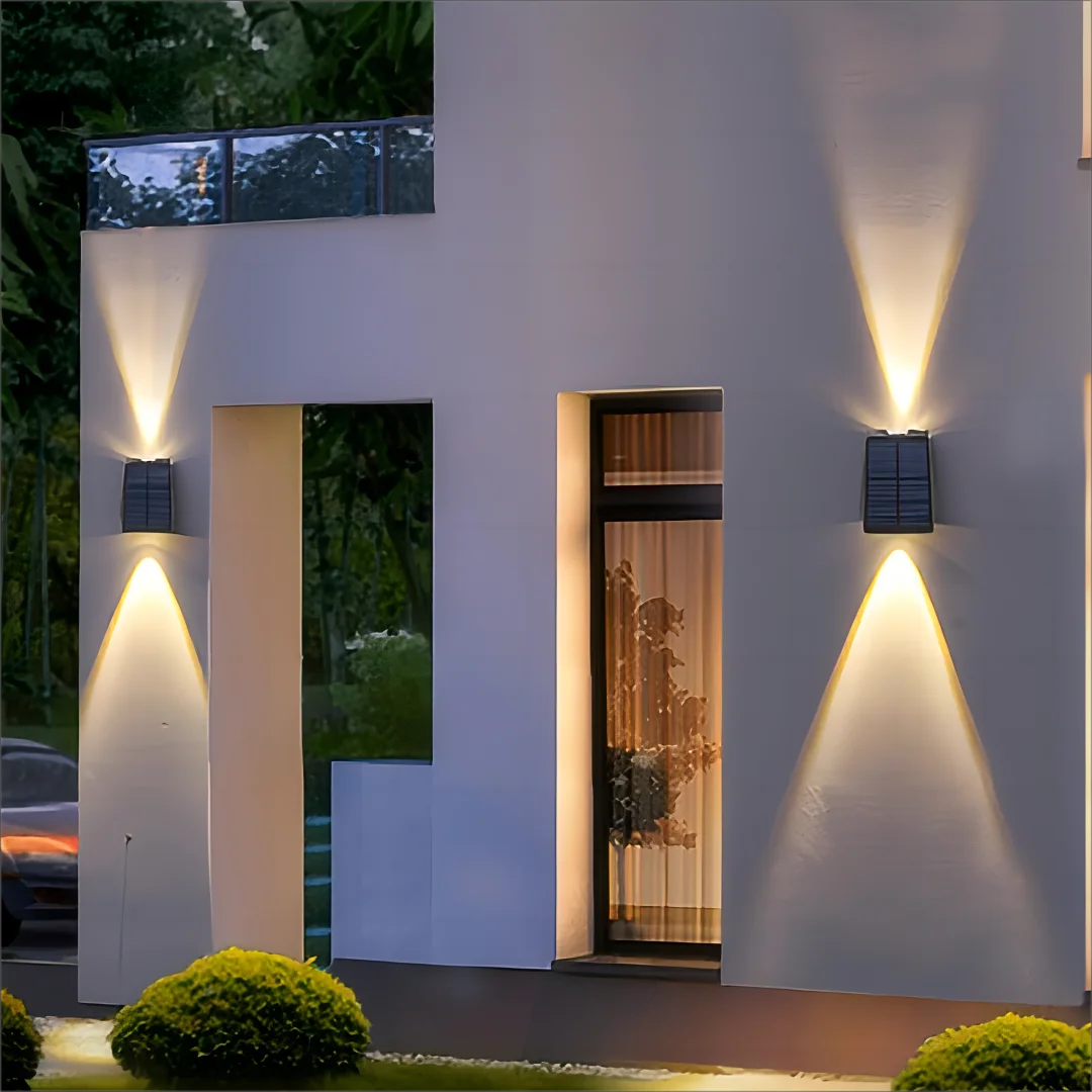 1pc Solar Outdoor Wall Light Garden Decoration Atmosphere Light Villa Garden Waterproof Wall  Up And Down Glow Wall Light