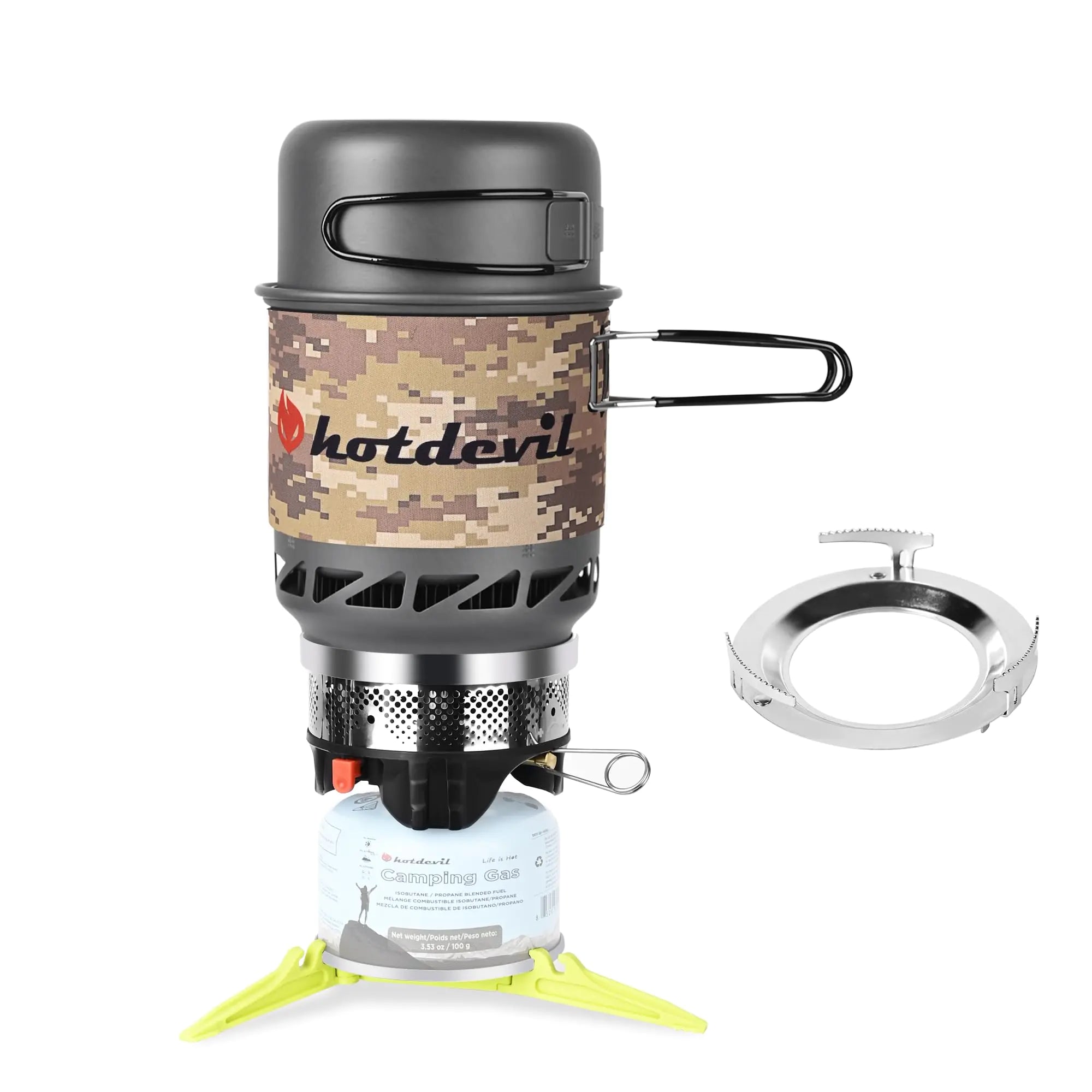 0.75+0.25L Backpacking Camping Stove Cooking System with Piezo Ignition Outdoor Portable Burner with Pot & Metal Holder Camping Stove Kit Propane Ideal for Hiking Fishing Hunting Emergency