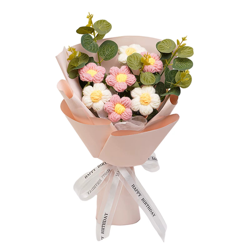 Knitted Flower Finished Home Decoration Crochet Flower Bouquet for Teacher’ Day Birthday Anniversary Thanksgiving Day Women