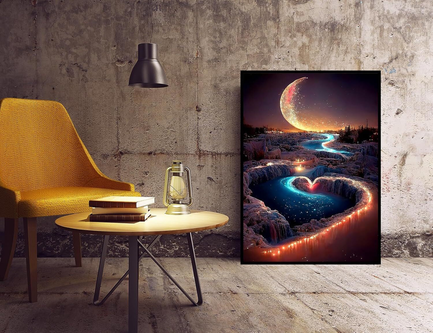 5D Diamond Painting Kits for Adults, Valentines Day Moon Heart River Diamond Art