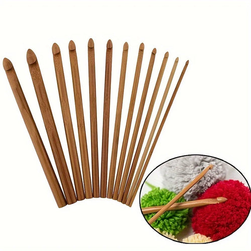 12Pcs/Set DIY Crochet Hooks Set Bamboo Handle Crochet Knitting Tool Crafts