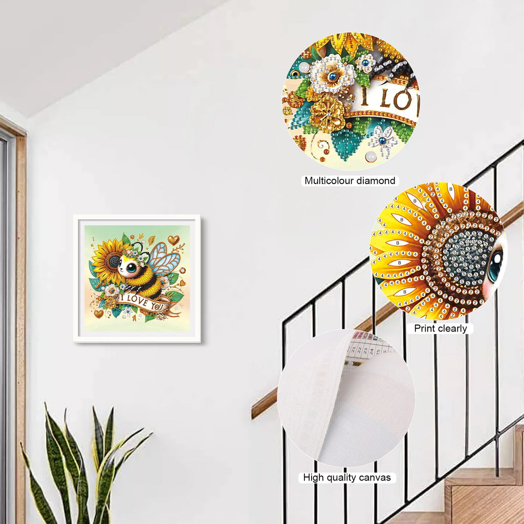 DIY Bee and Flowers 5D Special Shape Diamond Art Kits for Beginners,Diamond Art Painting Kits for Home Wall Decoration Gift