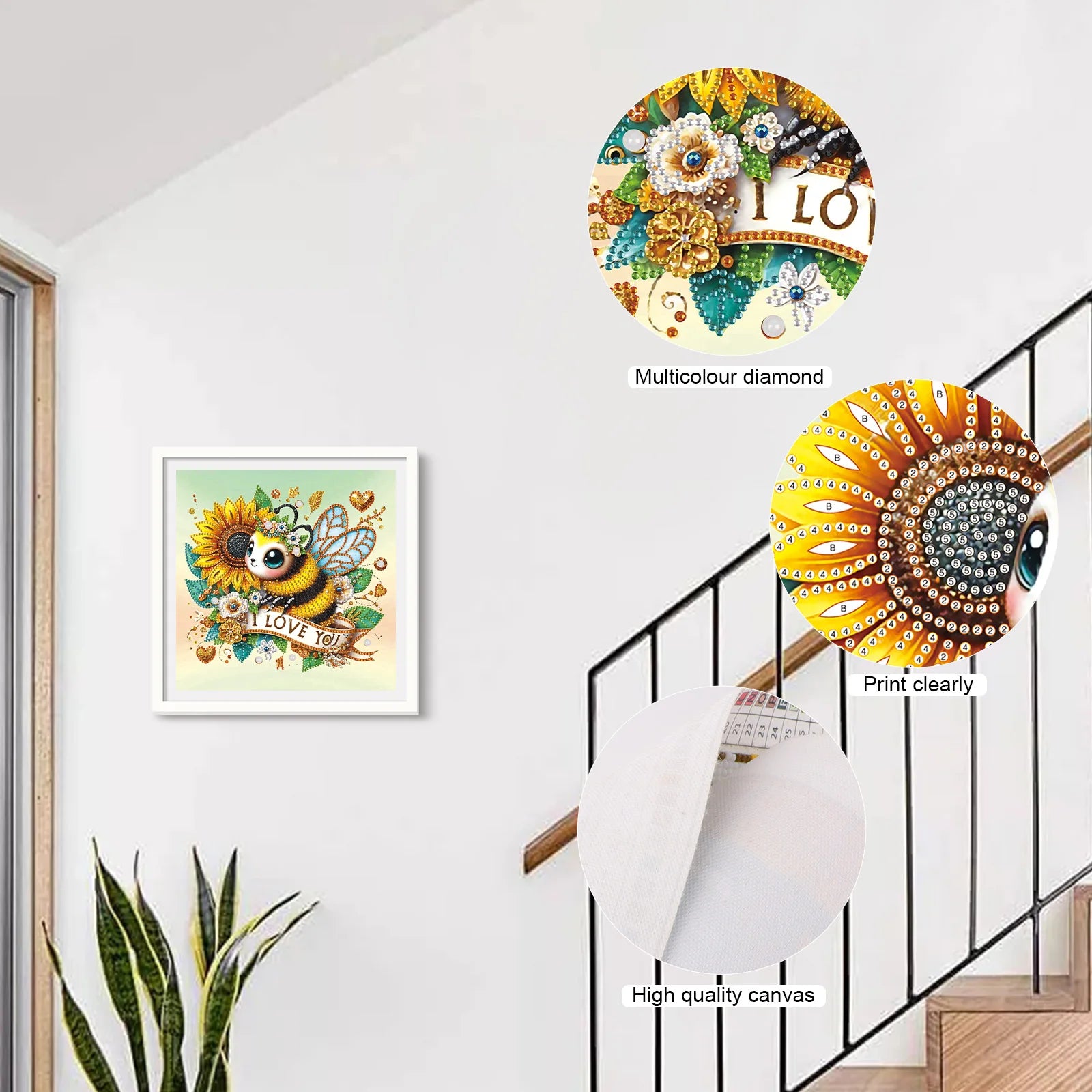 DIY Bee and Flowers 5D Special Shape Diamond Art Kits for Beginners,Diamond Art Painting Kits for Home Wall Decoration Gift