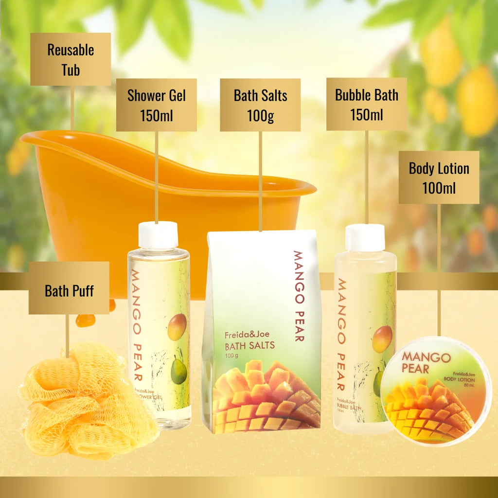 Freida & Joe Tropical Tangy Mango Pears Spa Bath Gift Set - Gift for Her Luxury Gift Baskets Valentines Gift