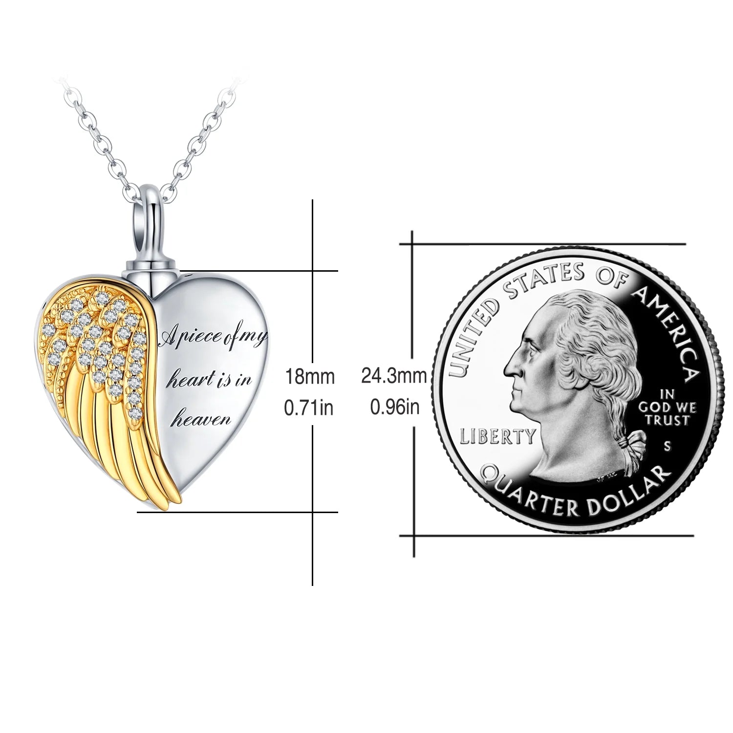 Heart Angel Wing Urn Necklace for Ashes 925 Sterling Silver Heart Memorial Keepsake Cremation Pendant Necklace Cremation Jewelry Gifts for Women