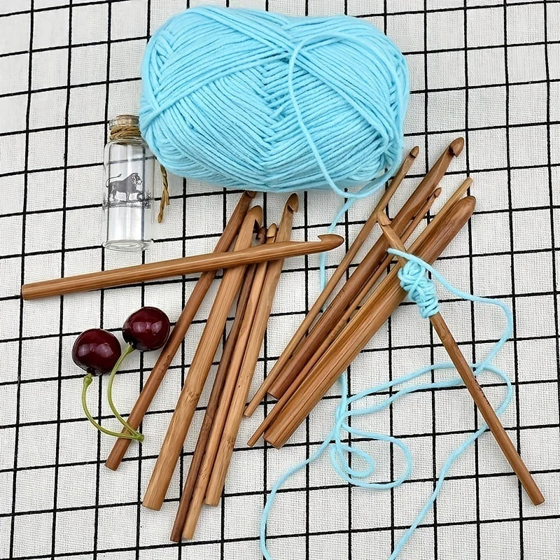 12Pcs/Set DIY Crochet Hooks Set Bamboo Handle Crochet Knitting Tool Crafts