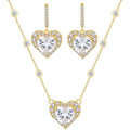 MAARRING Gold Plated Heart Pendant Necklace Earrings Set with AAA Cubic Zirconia Jewelry Sets for Women Bridal Wedding Birthday Party Valentins day