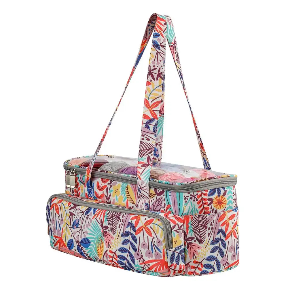2025 Yarn Storage Bag with Maple Leaves Knitting Tote Bag Orange Square Bag for Thread Wool Yarn Crochet Hooks Knitting Needles