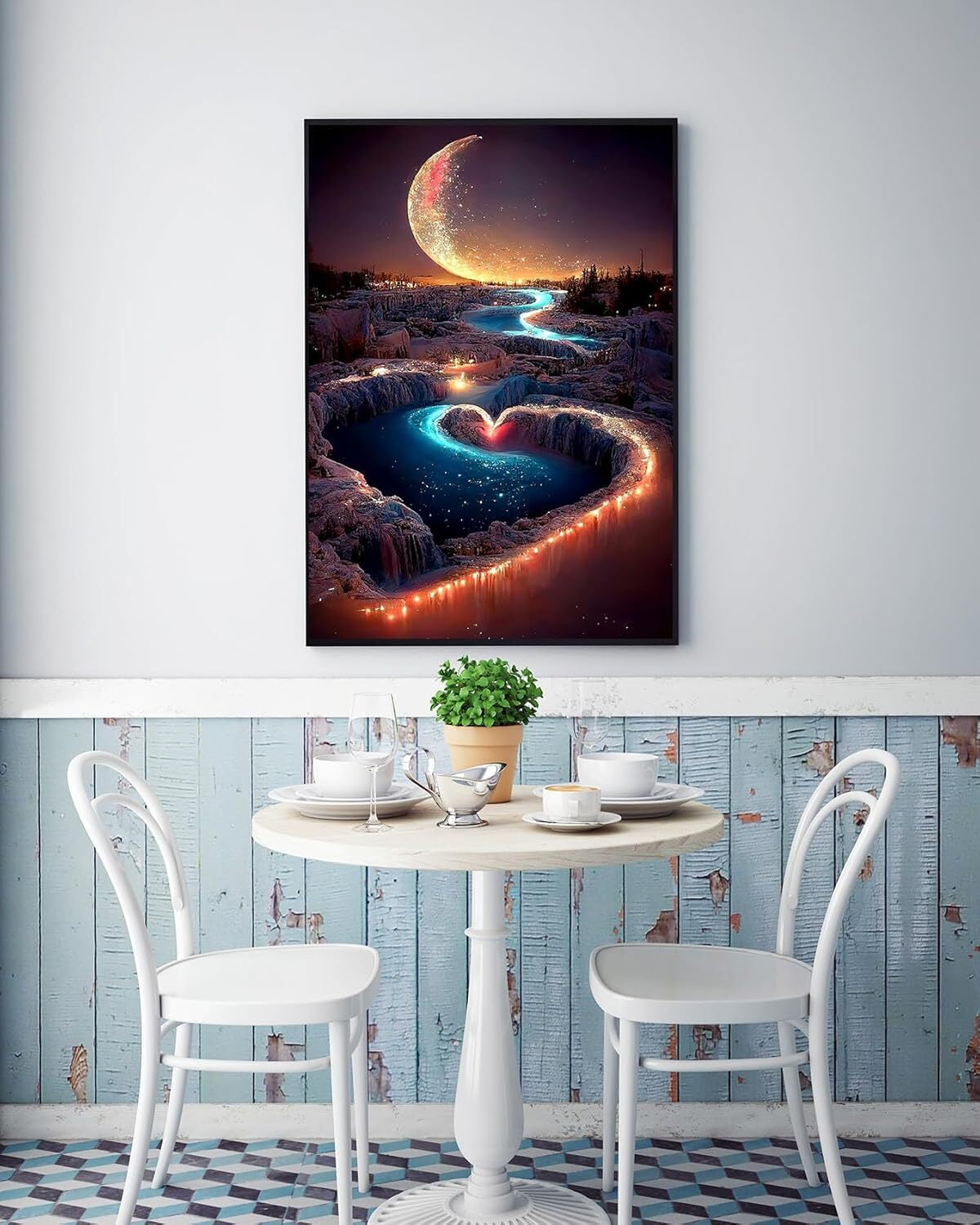 5D Diamond Painting Kits for Adults, Valentines Day Moon Heart River Diamond Art